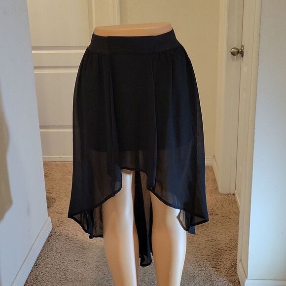 NO BOUNDARIES DOUBLE LAYER IRREGULAR HIGH LOW ELASTIC WAISTBAND CHIFFON SKIRT - Picture 13 of 16